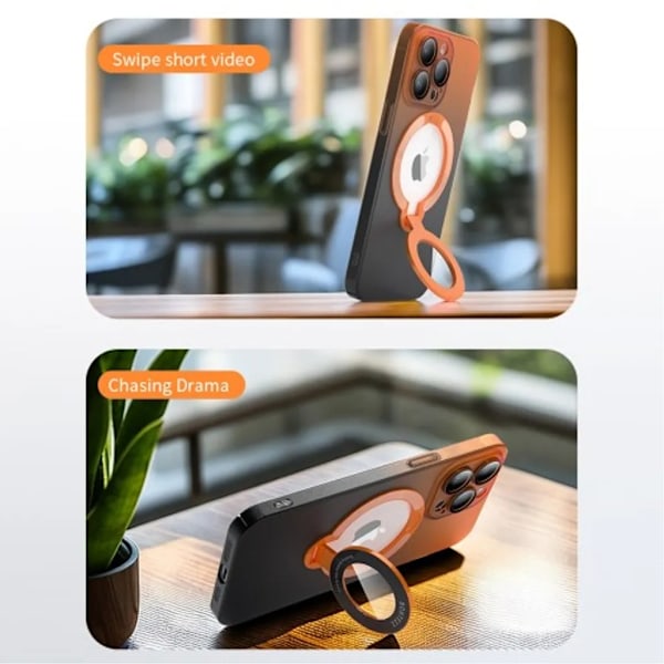 iPhone 15 Mobilskal Magsafe Kickstand - Orange/Svart