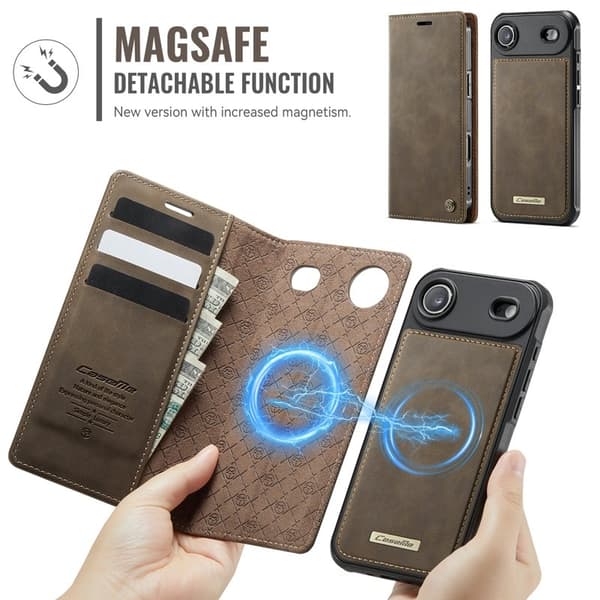 CASEME C49 Mobilskal till iPhone Air MagSafe RFID Blocker Läder Kaffe