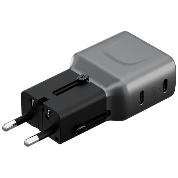 Energea Hurtigoplader 45W 2xUSB-C TravelGo - Grafit Sort Grå