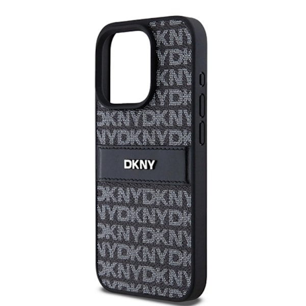 DKNY iPhone 15 Pro Max Mobilskal Läder Mono Stripe & Metal Logo Svart