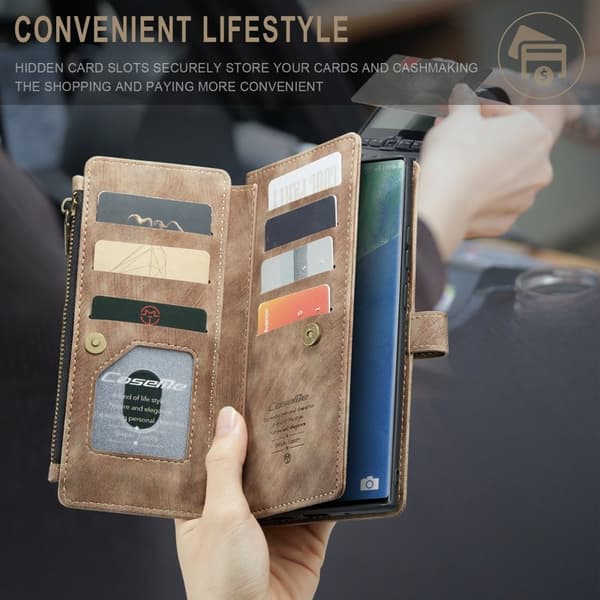 CASEME Konstläder Plånboksfodral för Samsung Galaxy Note20 Ultra - Brun