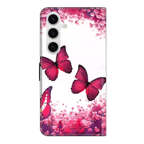 Samsung Galaxy S26 Plånboksfodral Fällbart Ställ Konstläder Mönster - Röd Fjäril