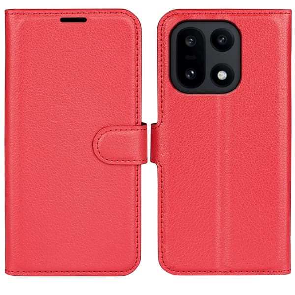 OnePlus 15 5G Plånboksfodral Litchi Shockproof Konstläder Röd