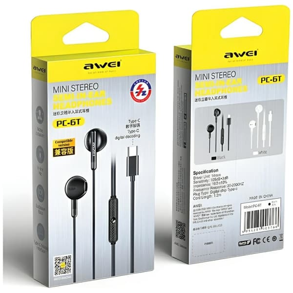 AWEI PC-6T Hovedtelefoner Stereo USB-C - Sort