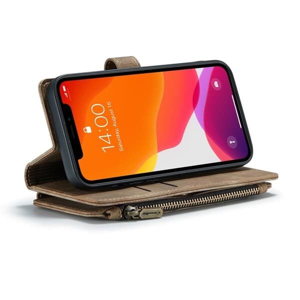 CASEME Konstläder Plånboksfodral för iPhone 12/12 Pro med rem - Brun