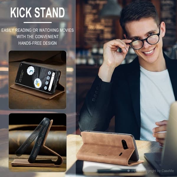 CASEME 013 Flip Konstläder Plånboksfodral för Google Pixel 7 5G - Brun