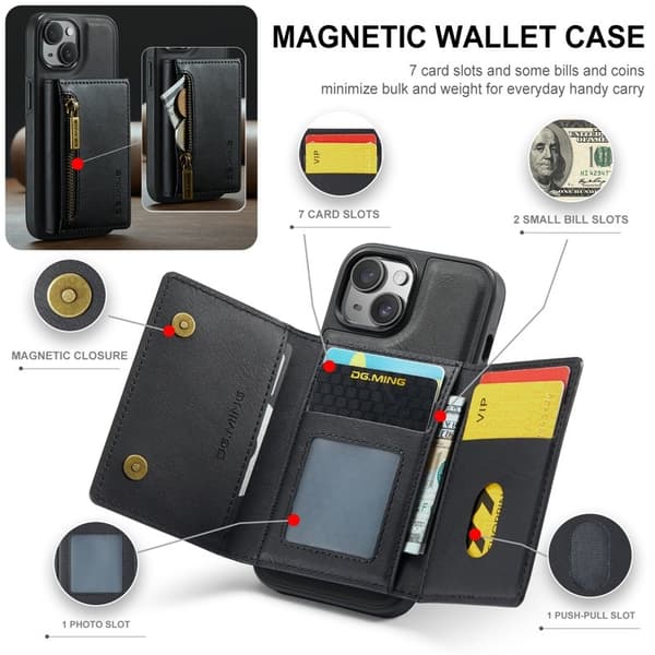 DG.MING M5 Series Mobilskal till iPhone 14 Plus Magnetiskt Konstläder Svart