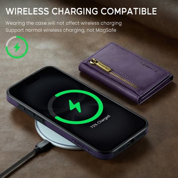 DG.MING M5 Series Mobilskal till iPhone 16 Plus Konstläder Magnetiskt Lila