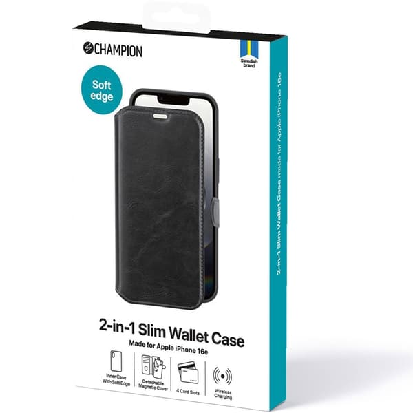 CHAMPION iPhone 16e Pung Taske 2-i-1 Slim - Sort Svart