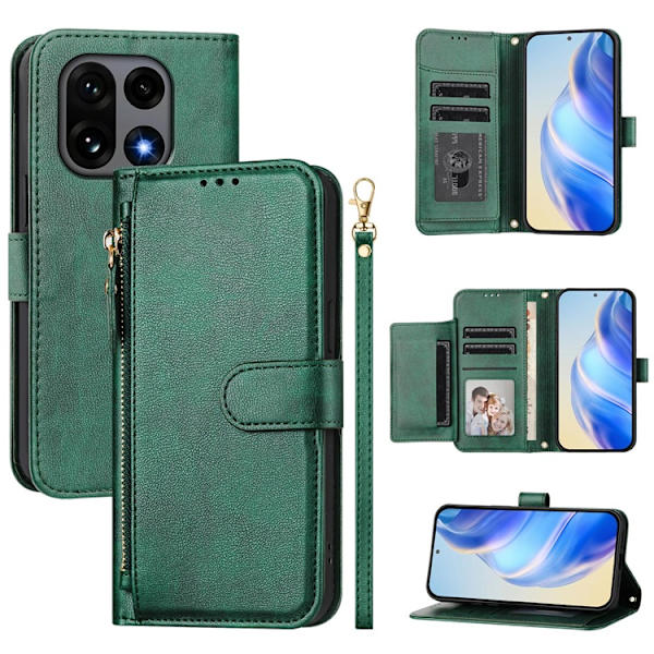 OnePlus 15 Plånboksfodral Zipper Pocket Multiple Konstläder Grön