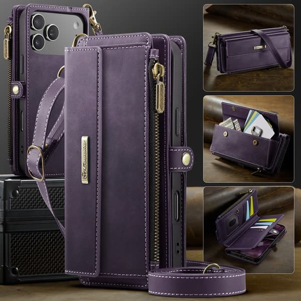 CASEME iPhone 17 Pro Max Plånboksfodral Zipper RFID C39 Lila