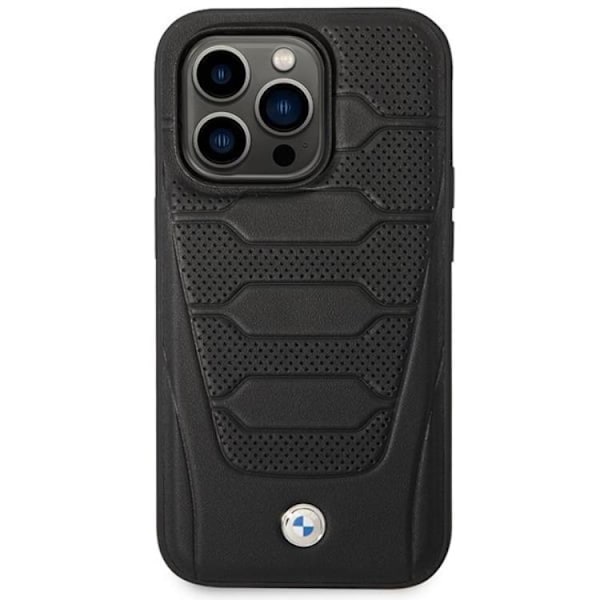 BMW iPhone 14 Pro Mobilskal Magsafe Läder Seats Pattern - Svart Svart