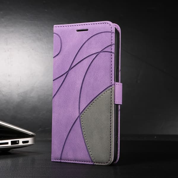 OnePlus 15 5G Konstläder Plånboksfodral Bi-Färg Splicing Design Lila