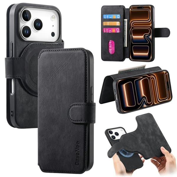 CASENEO MW-03 iPhone 17 Pro Max Plånboksfodral Konstläder - Svart