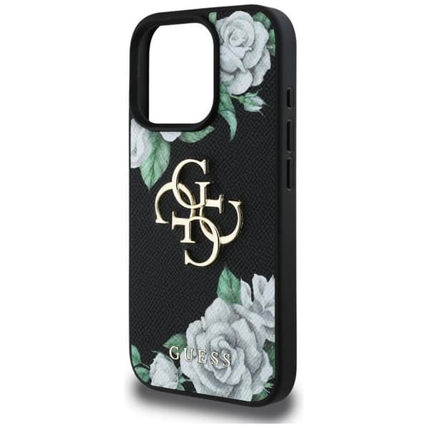 Guess Mobilskal till iPhone 16 Pro Max Grained Roses Big 4G logo Svart