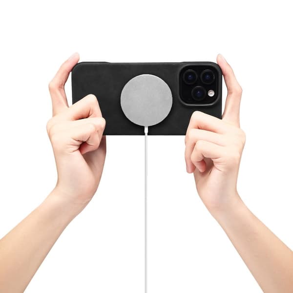DENIOR D27 Mobilskal till iPhone 16 Pro Äkta Läder Magnetisk Svart