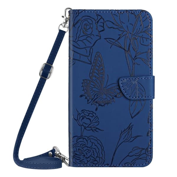 Samsung Galaxy S26 Skal Fjäril Blomtryck Konstläder - Blå
