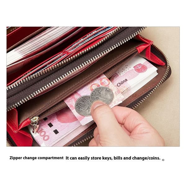 BANYANU Plånbok för Dam Lång Double Zipper N9012 Brun