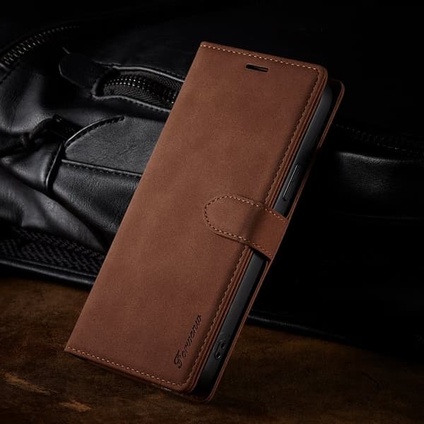 FORWENW F1 Series iPhone 14 Pro Max Plånboksfodral Konstläder - Brun