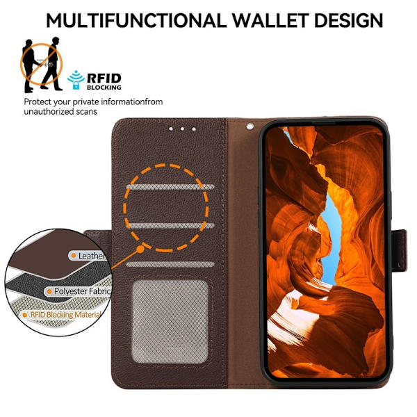ABEEL iPhone 15 Plus Plånboksfodral Konstläder RFID-Skydd Brun