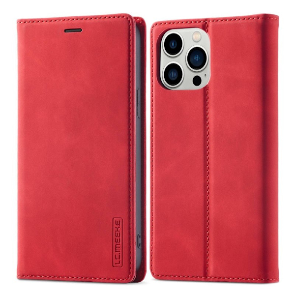 LC.IMEEKE iPhone 14 Pro Plånboksfodral Konstläder - Röd