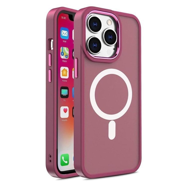 iPhone 15 Plus matkapuhelimen suojakuori MagSafe magneettinen matta - viininpunainen