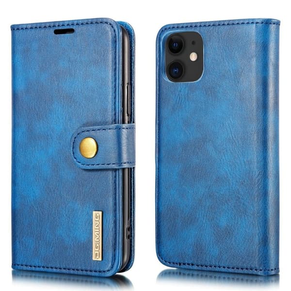 DG.MING iPhone 11 Plånboksfodral i Blått - Stötbeständig Äkta läder Wallet