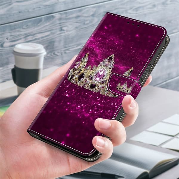 Galaxy A17 5G Konstläder Plånboksfodral Pattern Printing - Lila Diamond Crown Lila