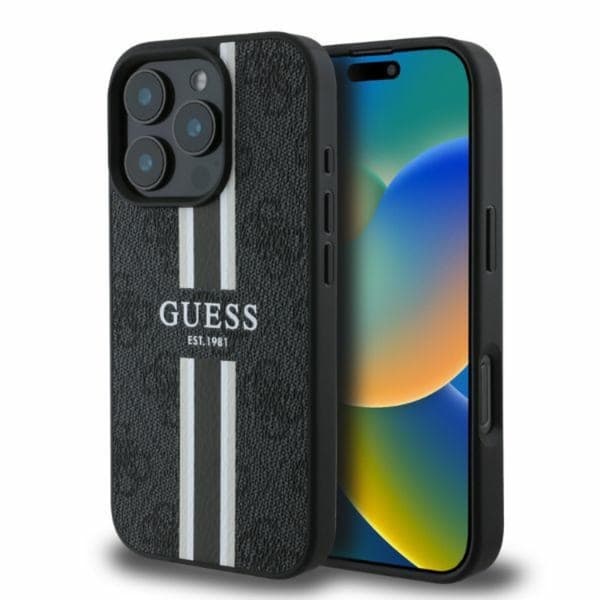 Guess Mobilskal till iPhone 16 Pro Max Magsafe 4G Printed Stripes Black