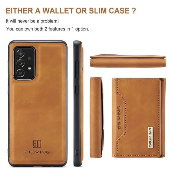 DG.MING M2 Tri-fold Plånboksfodral Samsung Galaxy A52 4G/5G Brun