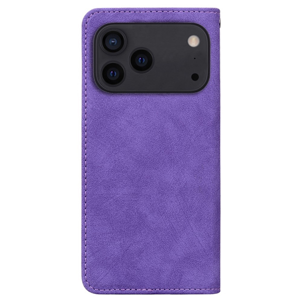 iPhone 17 Pro Konstläder Plånboksfodral med Rem Lines Pattern - Lila Lila