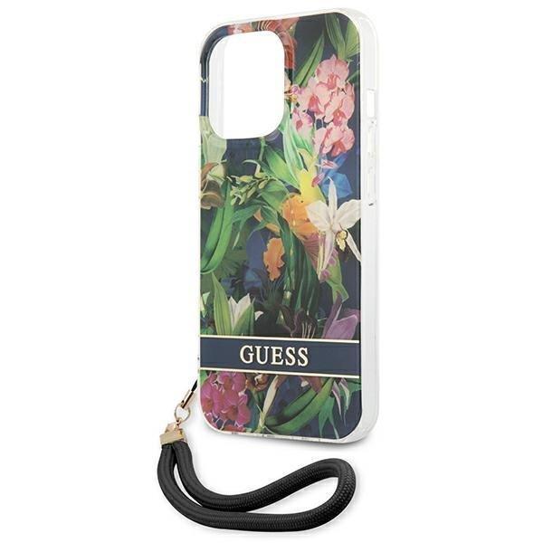 Guess iPhone 13 Pro Max Skal Flower Strap - Blå