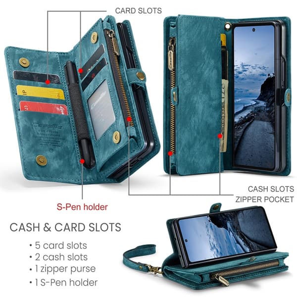 CASEME Galaxy Z Fold 7 Konstläder Plånboksfodral Med Rem - Blå Blå