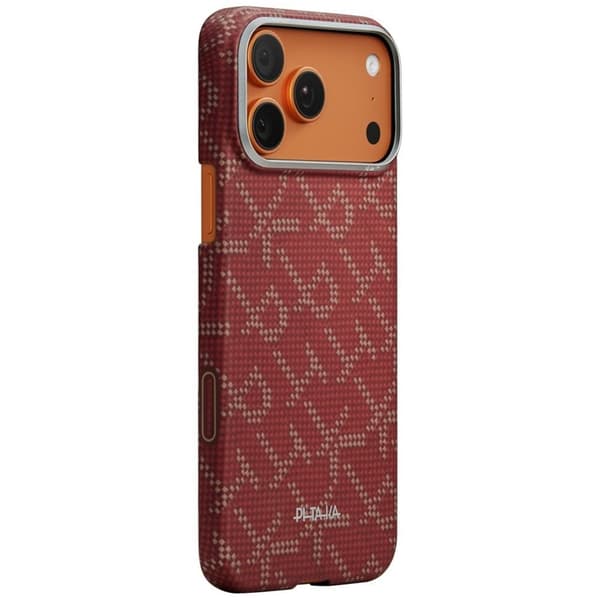 PITAKA Mobilskal För iPhone 17 Pro MagSafe Ultra-Slim Monogram- Guld Röd Röd