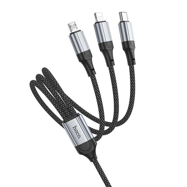 Hoco 3in1 USB-A till Lightning, USB-C, Micro-USB Kabel 2.4A 1m X102 - Svart Black
