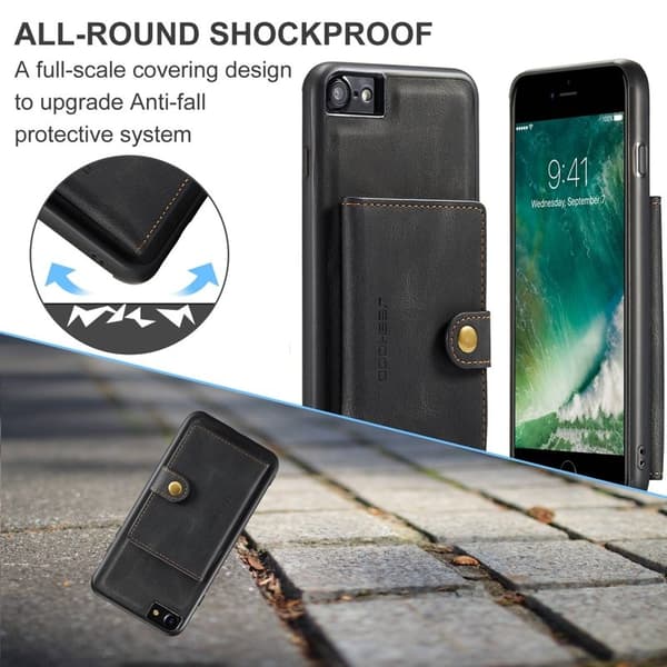 JEEHOOD Mobilskal till iPhone 7/8/SE (2020/2022) med Plånboksfodral - Svart