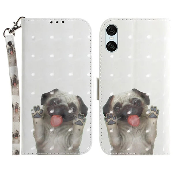 Sony Xperia 10 VI Konstläder Plånboksfodral 3D Pattern - Pug Grå