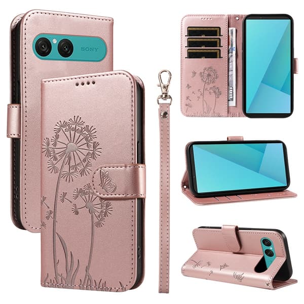 Sony Xperia 10 VII Plånboksfodral Strap Dandelion Konstläder - Roséguld Roséguld