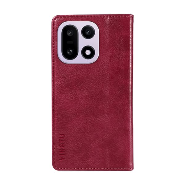 YIKATU OnePlus 15 Plånboksfodral Litchi Closure Konstläder Vinröd