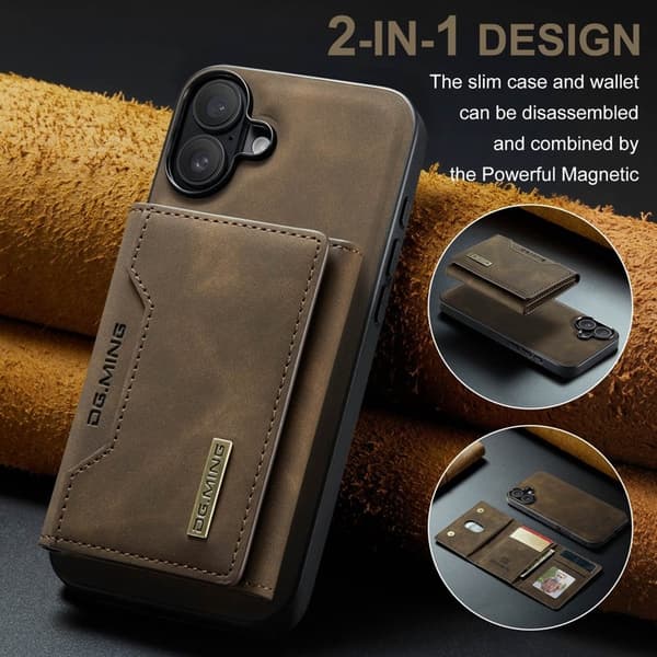 DG.MING M2 Series Mobilskal till iPhone 16 PU+PC+TPU Brun