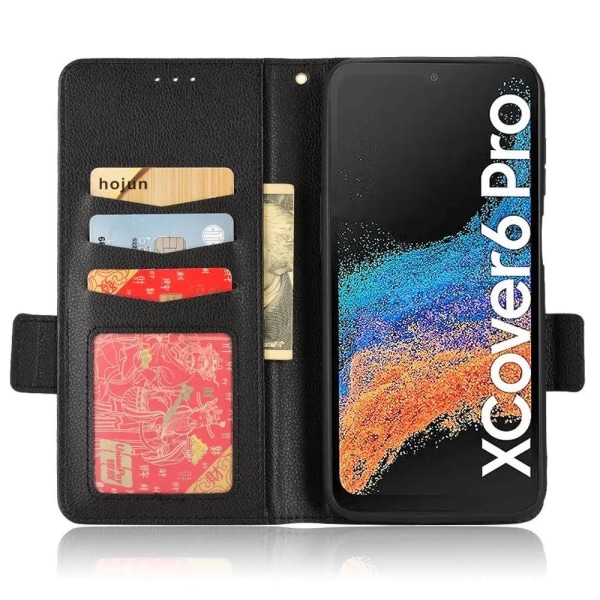 Galaxy Xcover 6 Pro Wallet Case PU-nahka - musta