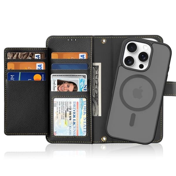 DUX DUCIS Lawa Series iPhone 16 Pro Max Plånboksfodral Äkta läder - Svart
