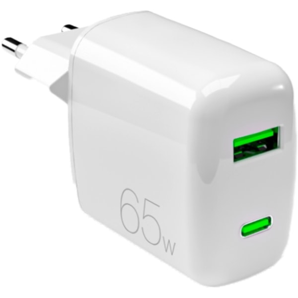 Puro Väggladdare 65W USB-A Till USB-C - Vit Vit