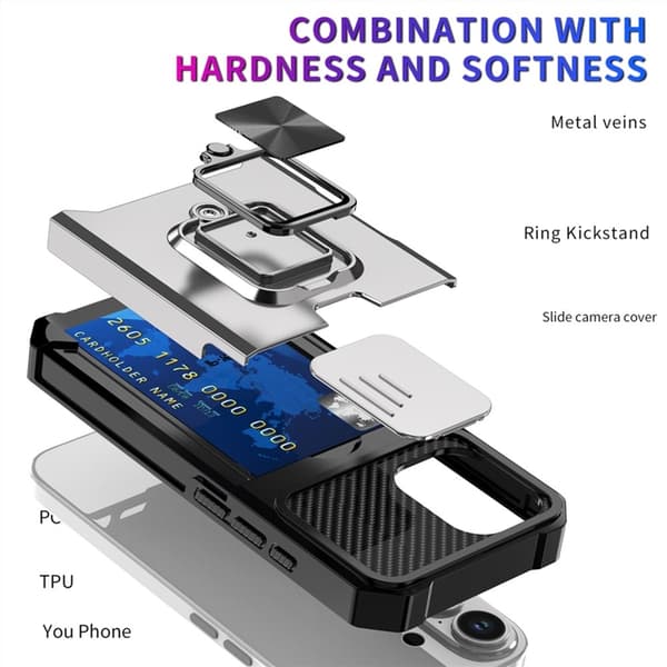 Mobilskal till iPhone 17 Slide Lens Lid med Kortfack - Silver Silver