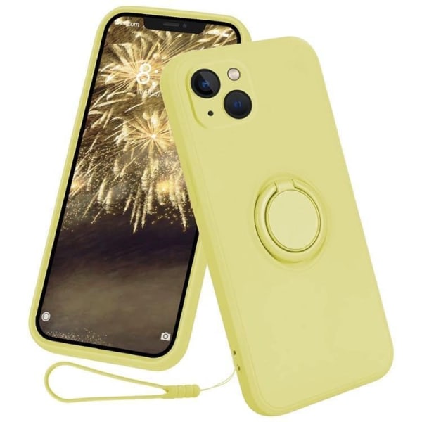 iPhone 15 Plus Mobilcover Ringholder Liquid Silikon - Gul