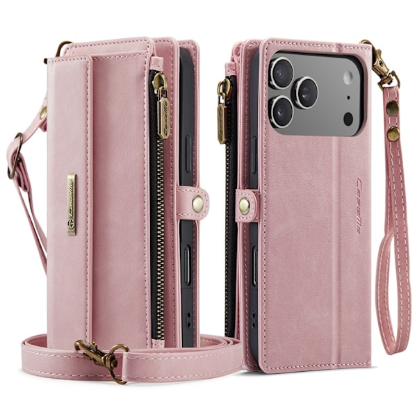 CASEME iPhone 17 Pro Max Plånboksfodral Zipper RFID C39 Rosa