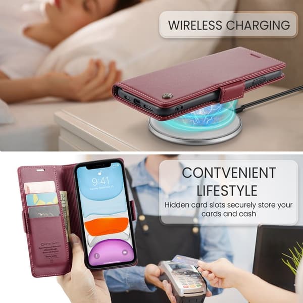 CASEME iPhone 11 Plånboksfodral Konstläder RFID-Skydd Röd