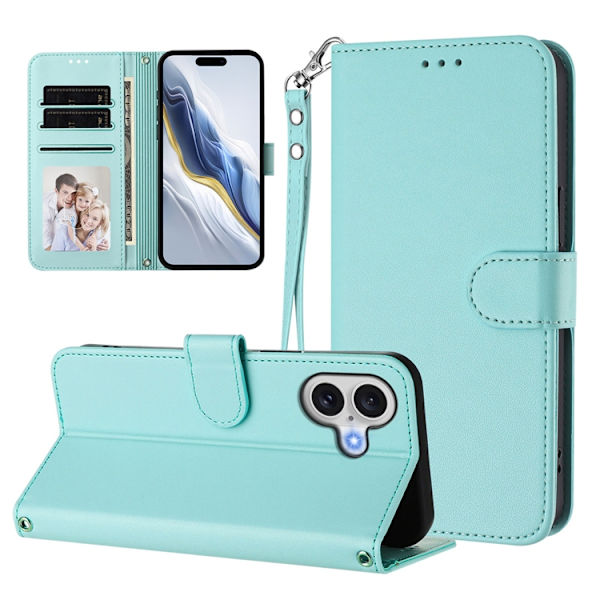 iPhone 16 Plånboksfodral Läder med Handledsrem - Mintgrön Grön