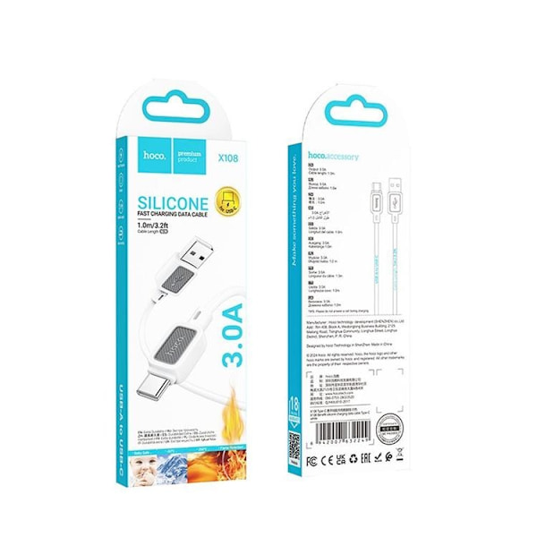 Hoco USB-A Till USB-C Kabel 3A 1m X108 - Vit Vit