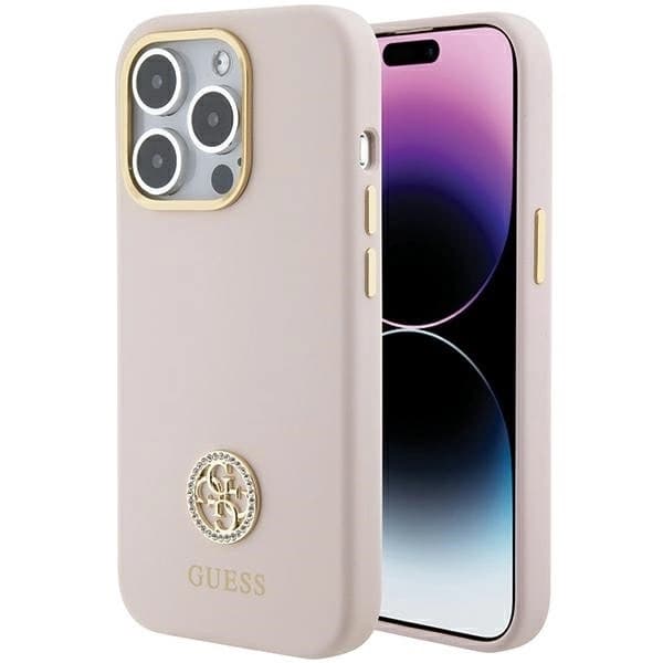 Guess Mobilskal till iPhone 15 Pro Silikon Logo Strass 4G - Rosa